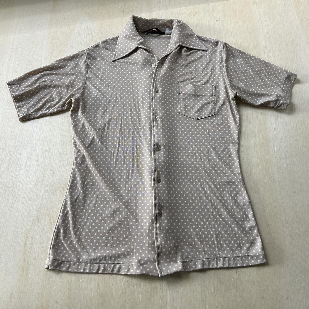 Vintage Bengal Lancer Shirt Womens Large Beige Polka Dot Button Up Short Top